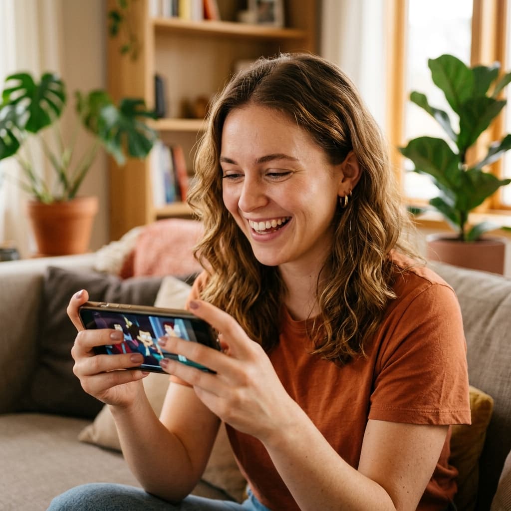 Person streaming content on phone